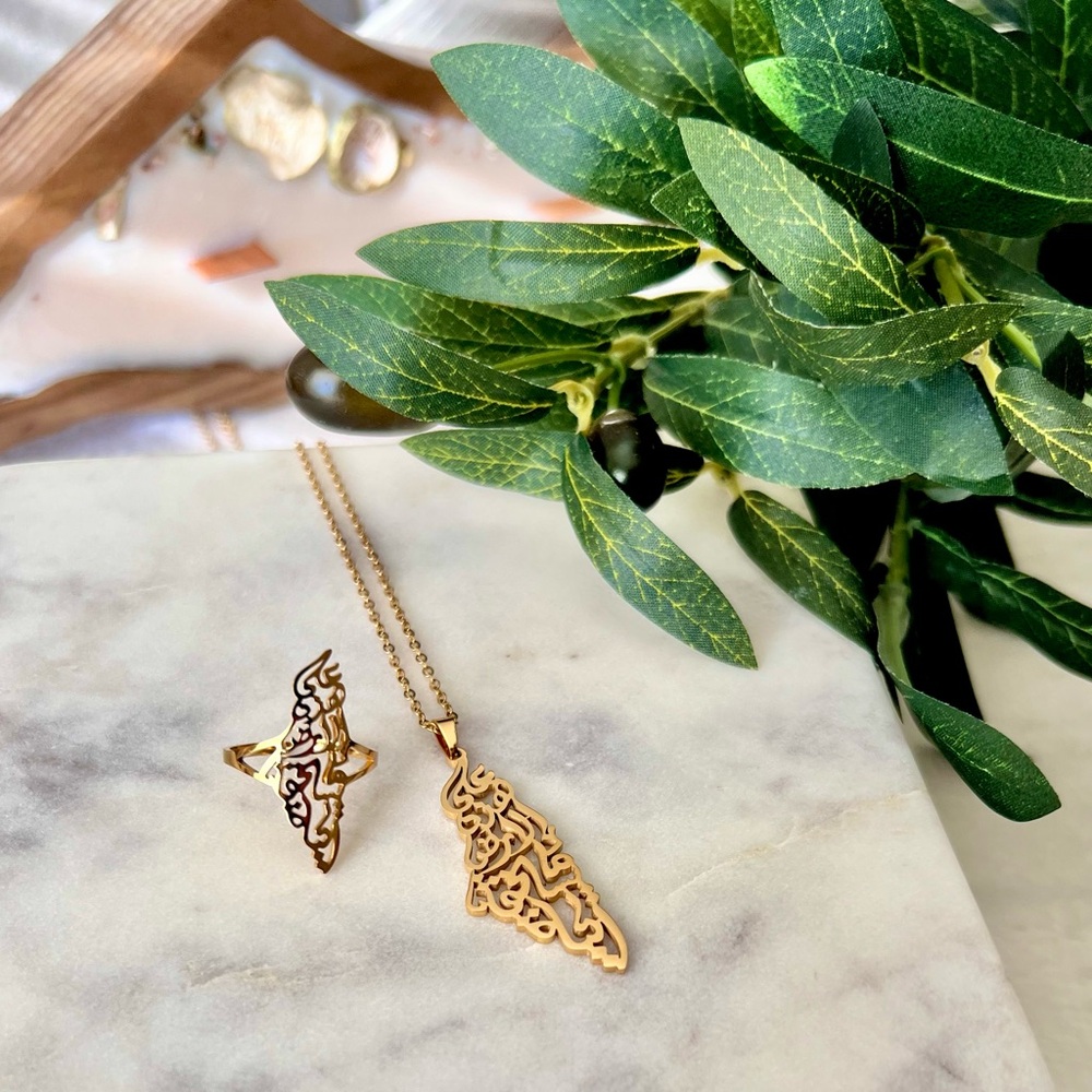 Palestine Gold Pendant Necklace and Ring Set